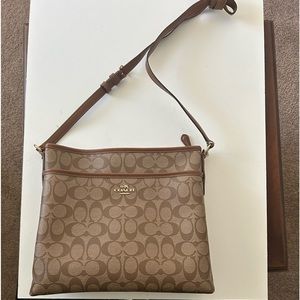 Coach Tan and Brown Signature Shoulder Bag